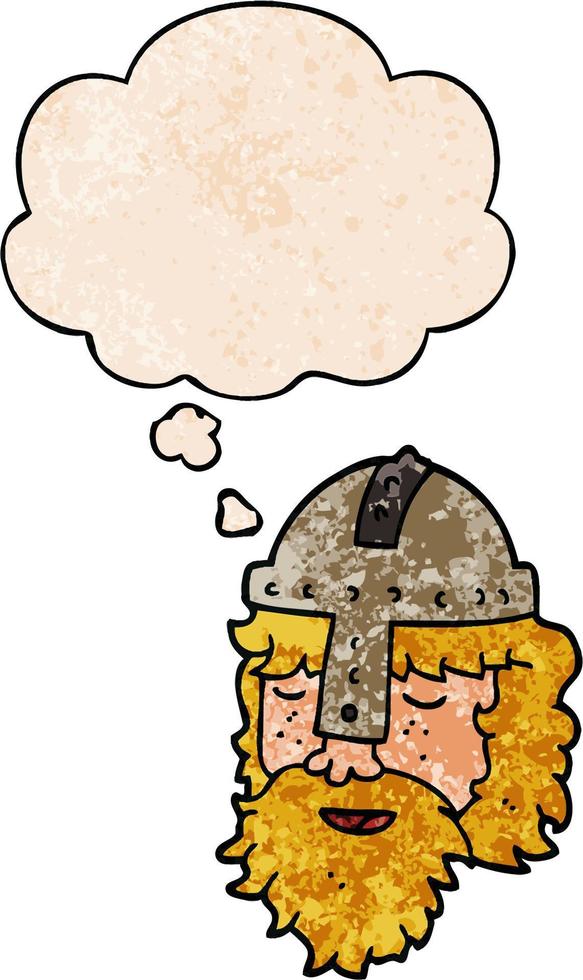 cartoon viking gezicht en gedachte bel in grunge textuur patroon stijl vector