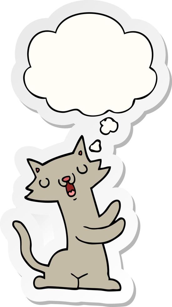 cartoon kat en gedachte bel als een gedrukte sticker vector