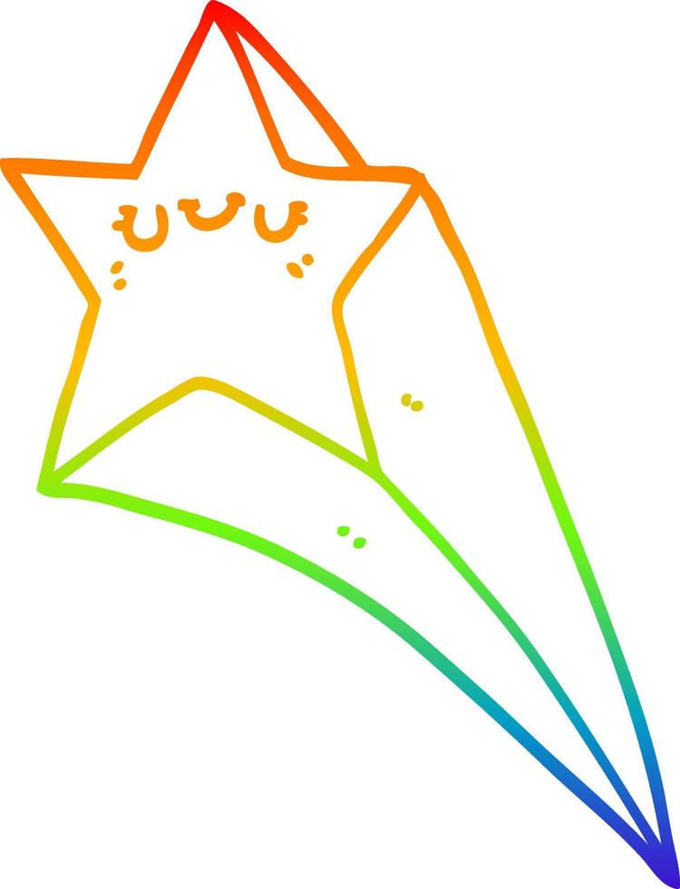 regenbooggradiënt lijntekening cartoon vallende ster vector