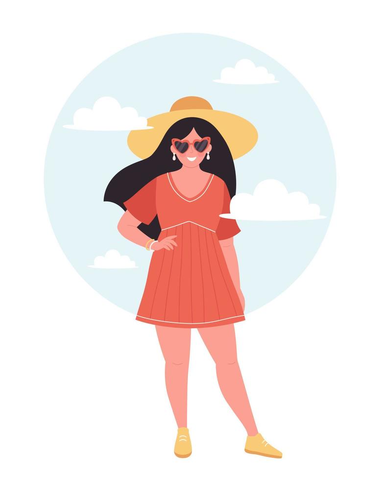 vrouw in hoed en retro bril. hallo zomer, zomer, vakantie vector