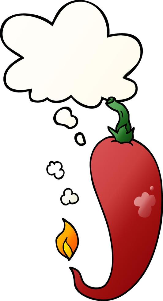 cartoon chili peper en gedachte bel in vloeiende verloopstijl vector