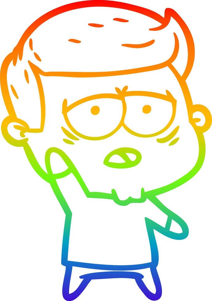 regenbooggradiënt lijntekening cartoon moe man vector