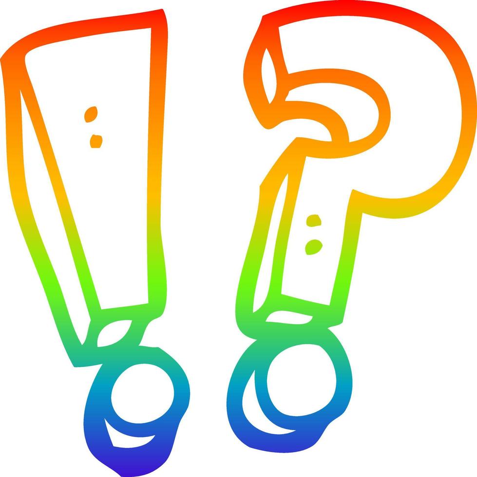 regenbooggradiënt lijntekening cartoon vraagteken en uitroepteken vector