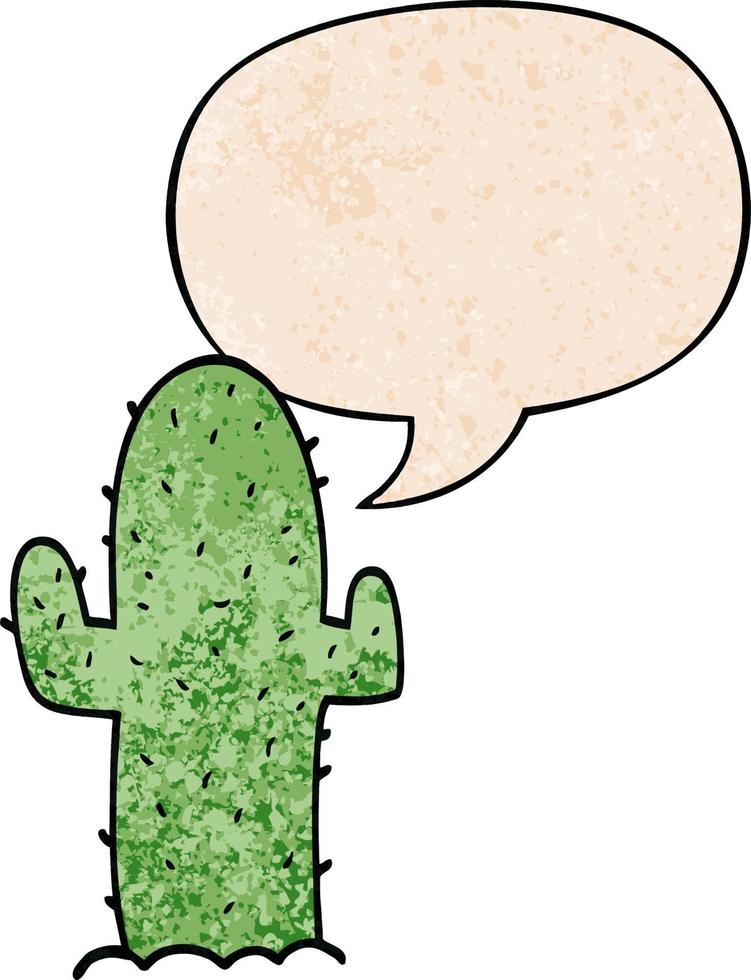 cartooncactus en tekstballon in retro-textuurstijl vector