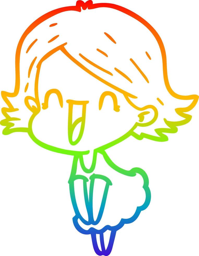 regenbooggradiënt lijntekening cartoon gelukkige vrouw vector