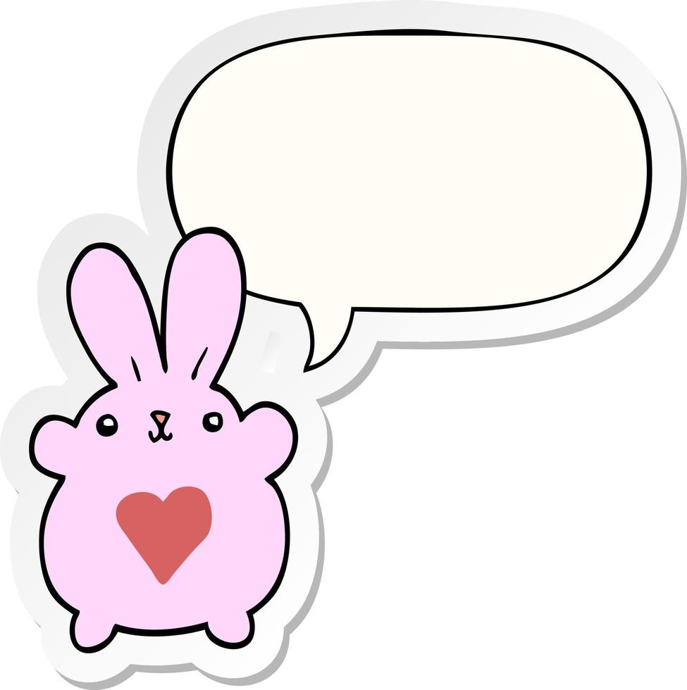 schattige cartoon konijn en liefde hart en tekstballon sticker vector