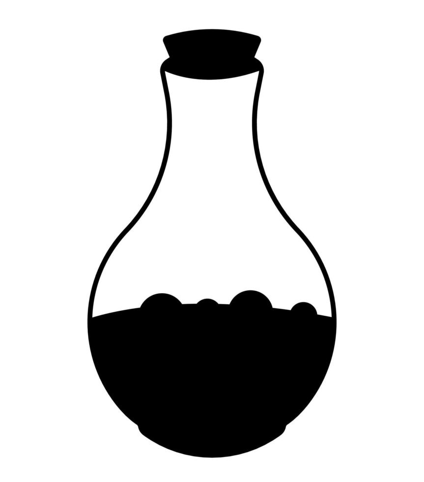 toverdrank ronde bodem kolf fles pictogram, chemie wetenschap beker silhouet illustratie. vector