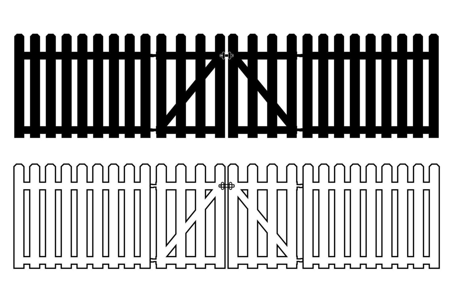 piket hek silhouet, houten hek deur ingang illustratie. vector