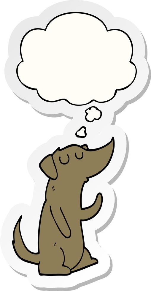 cartoon hond en gedachte bel als een gedrukte sticker vector