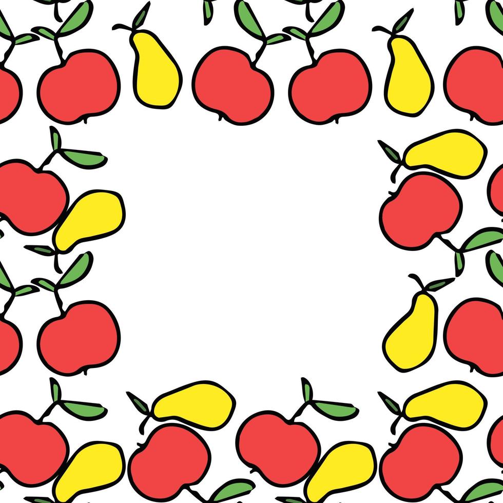 naadloos fruitpatroon. gekleurde appel en peer achtergrond. doodle vectorillustratie met fruit vector