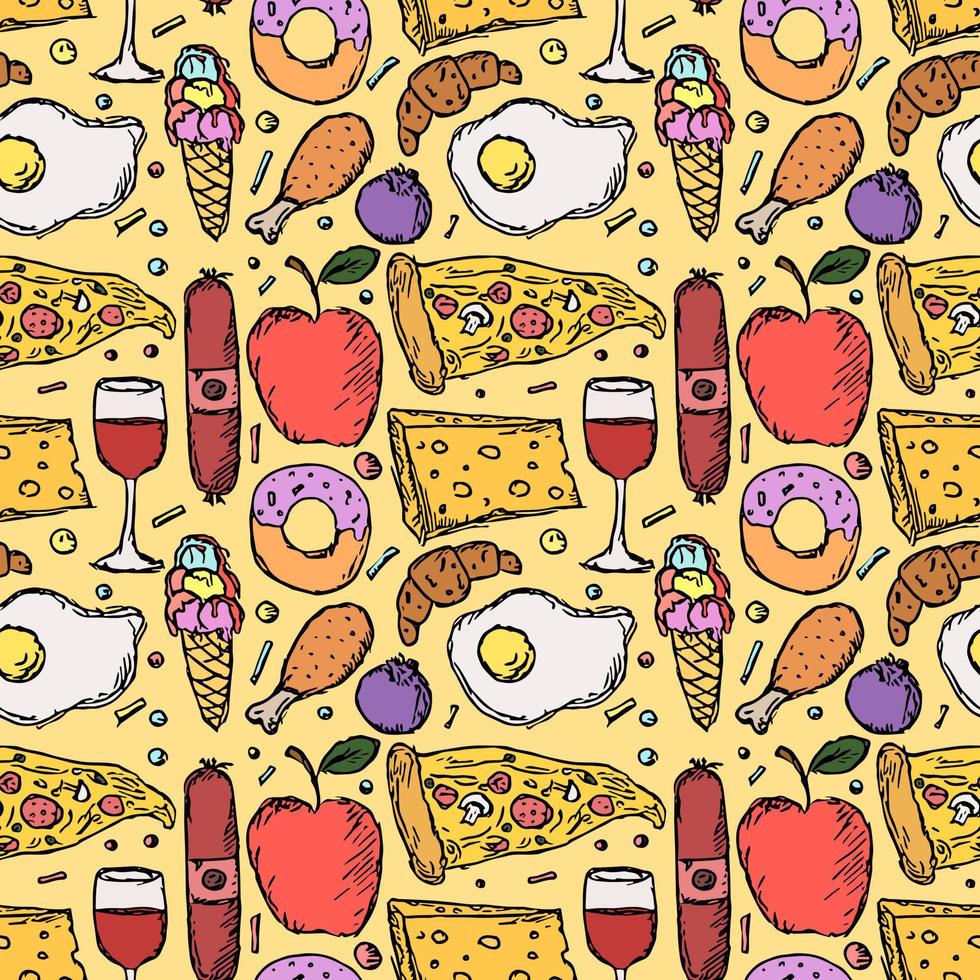 naadloos voedselpatroon. voedsel achtergrond. doodle vectorillustratie met voedsel icon vector