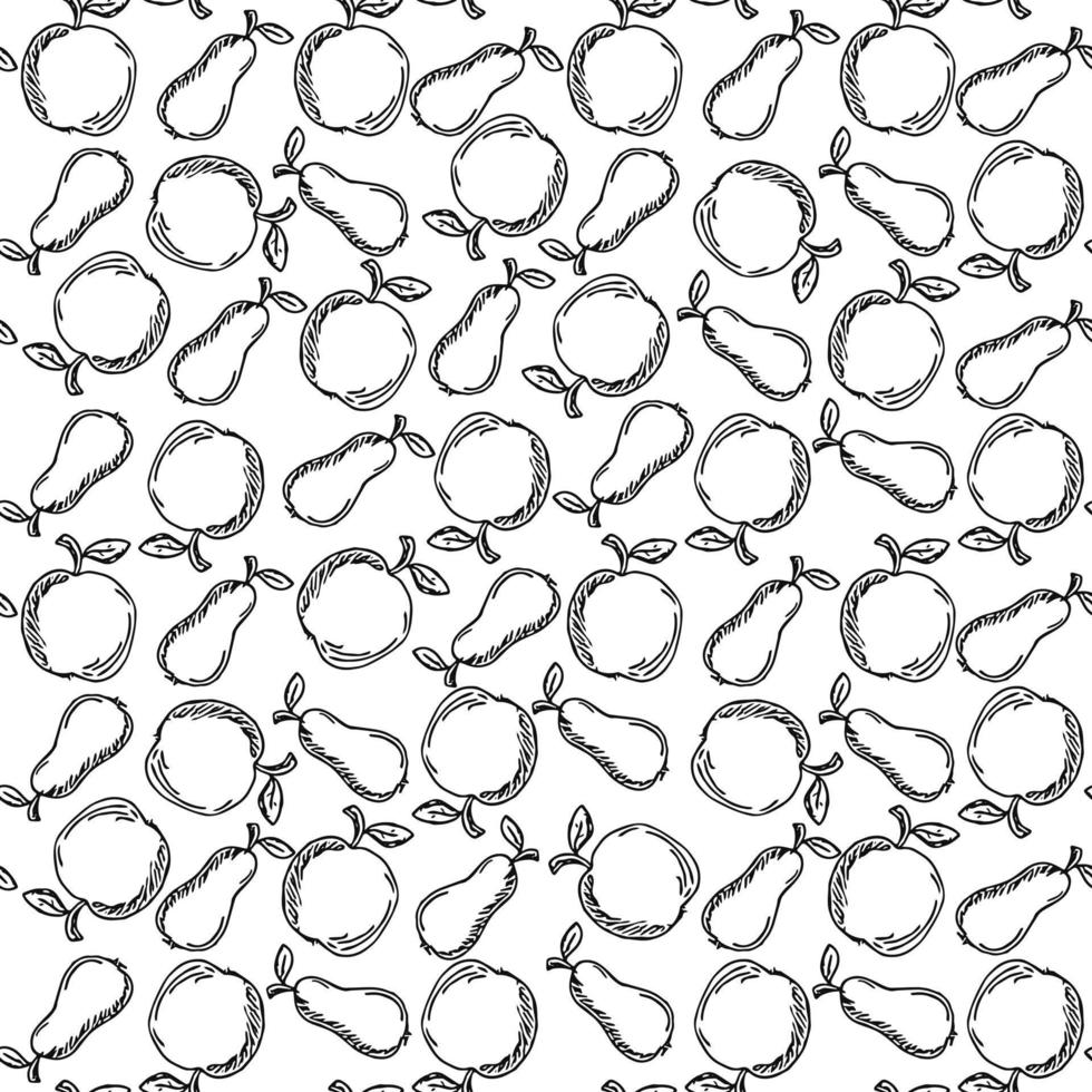 naadloos fruitpatroon. appel en peer achtergrond. doodle vectorillustratie met fruit vector