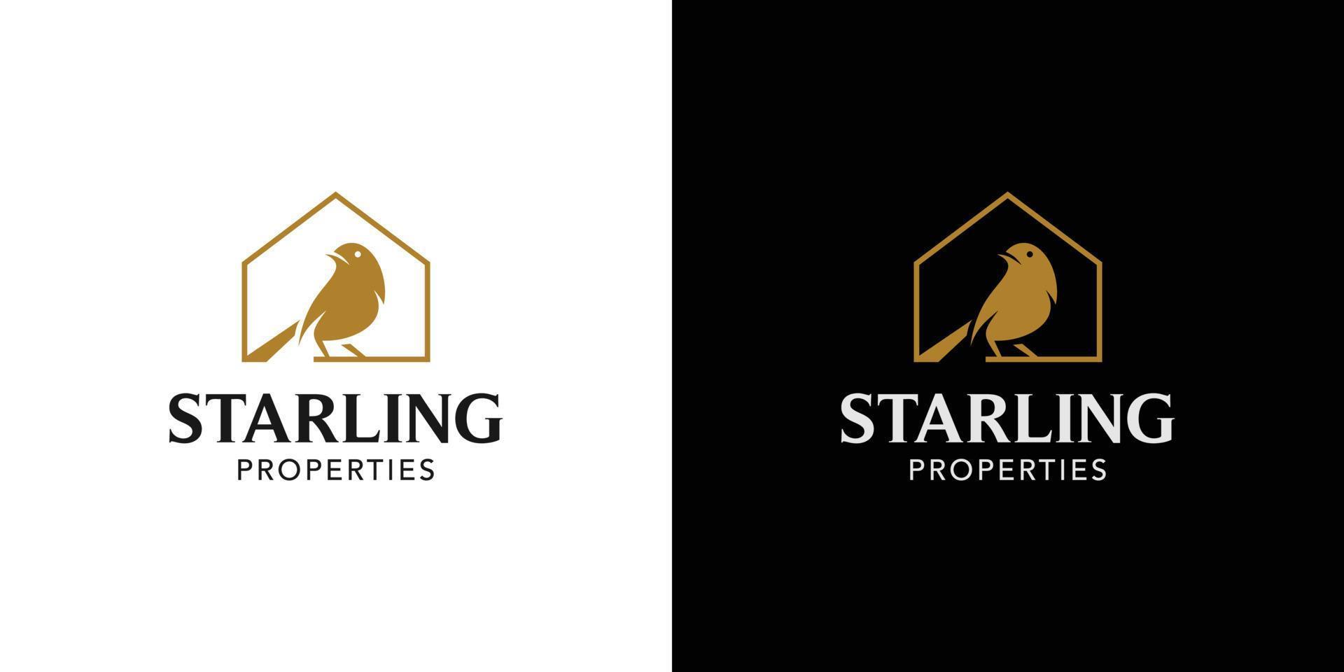 moderne en elegante combinatie van spreeuwpictogram huisvesting logo-ontwerp vector