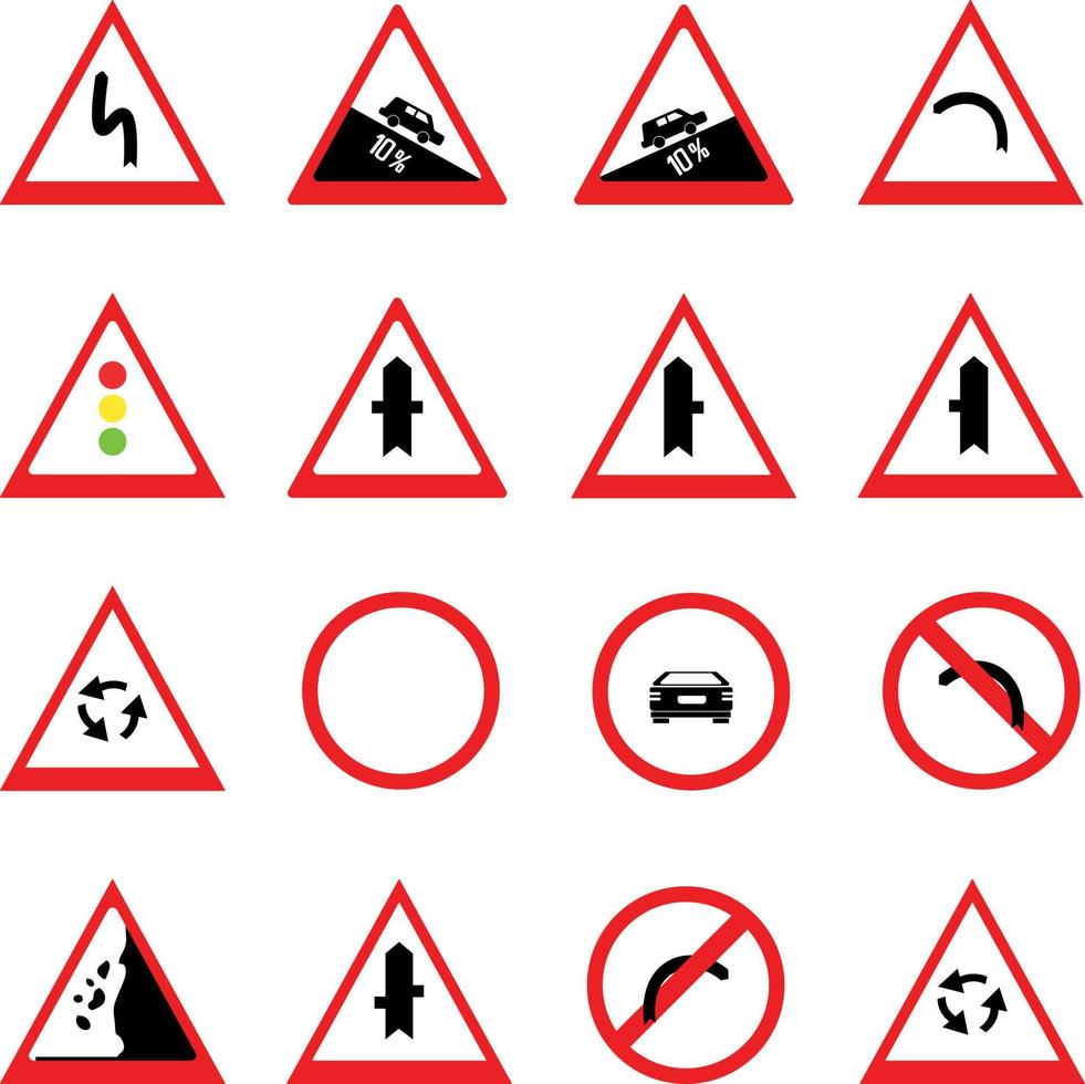 ontwerp van verkeersborden en waarschuwingen rood en wit gekleurde pictogram illustratie vector