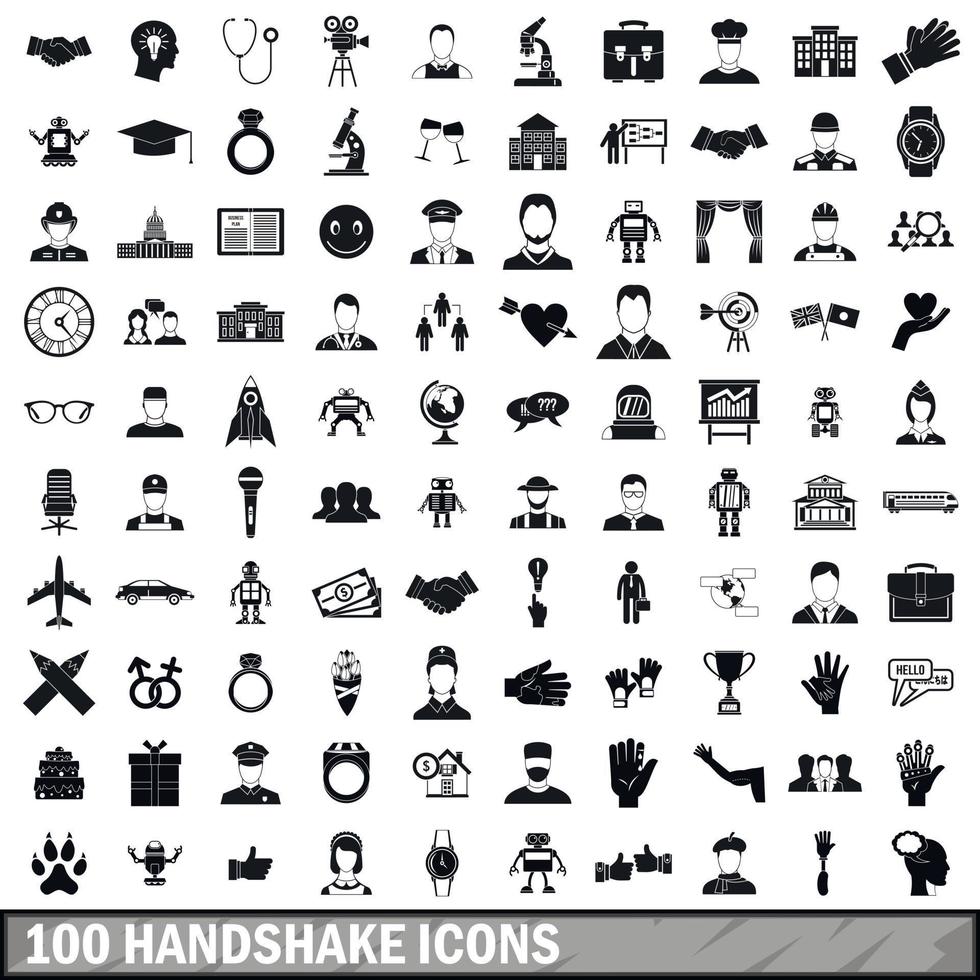 100 handdruk iconen set, eenvoudige stijl vector