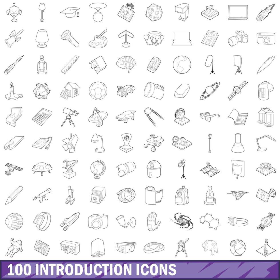 100 introductie iconen set, Kaderstijl vector