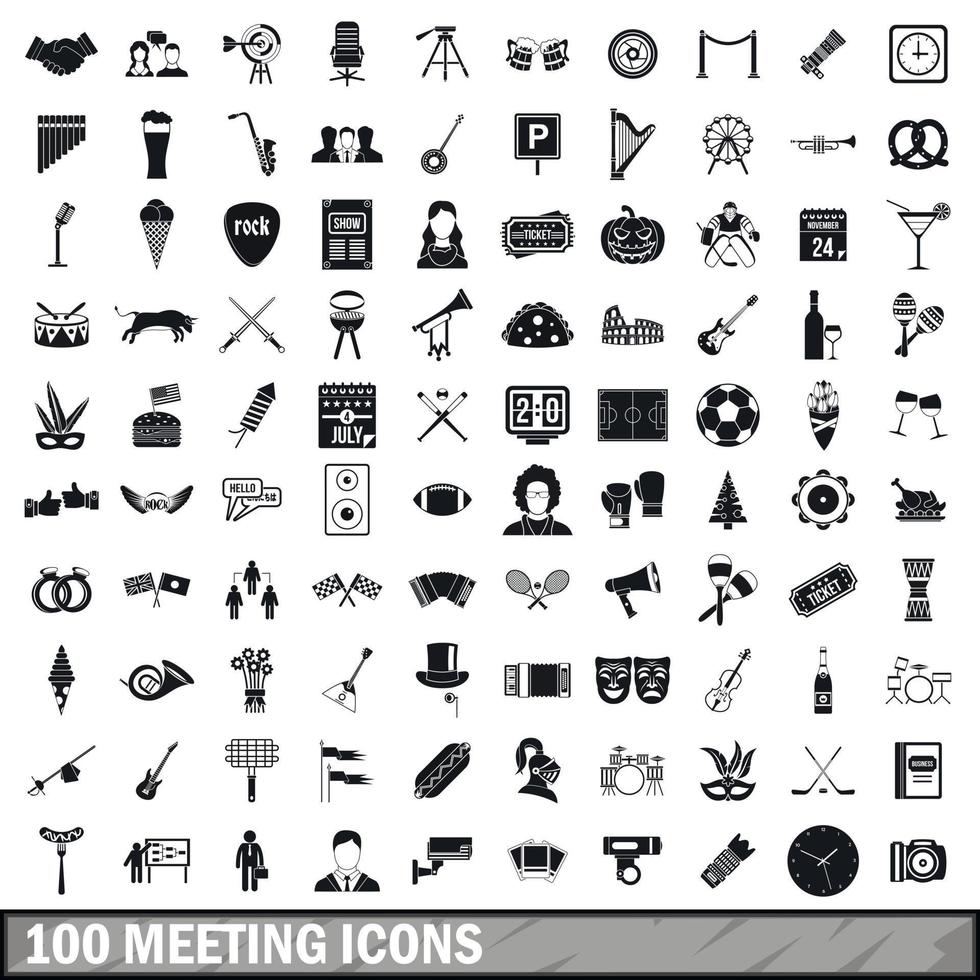 100 vergadering iconen set, eenvoudige stijl vector