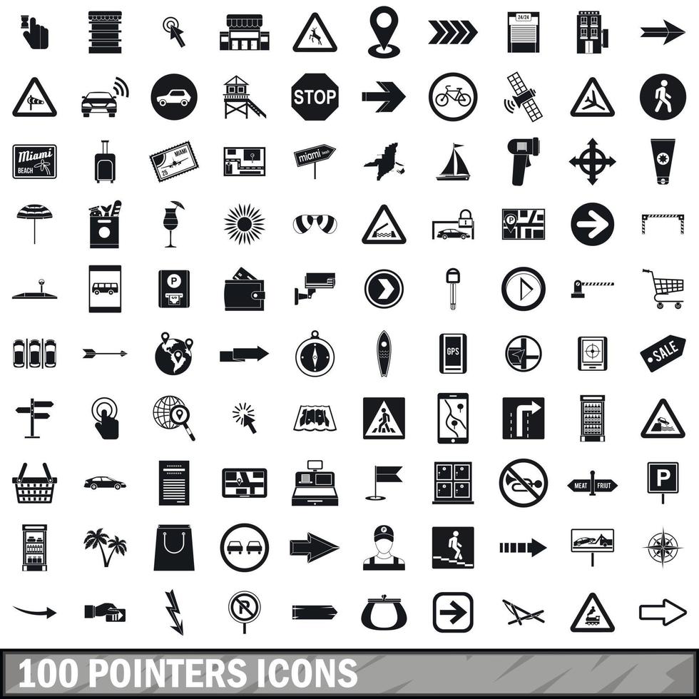 100 aanwijzers iconen set, eenvoudige stijl vector