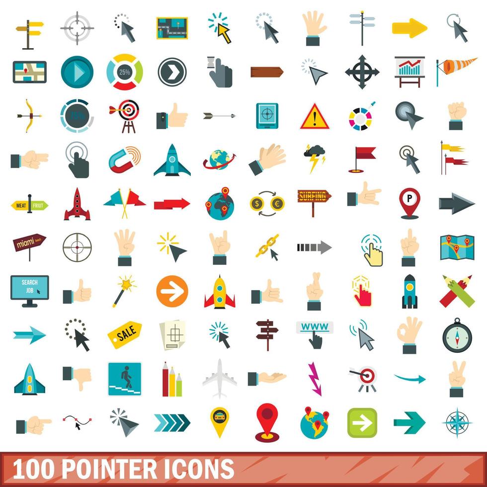 100 aanwijzer iconen set, vlakke stijl vector