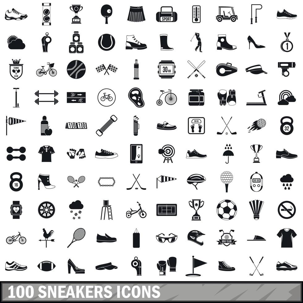100 sneakers iconen set, eenvoudige stijl vector