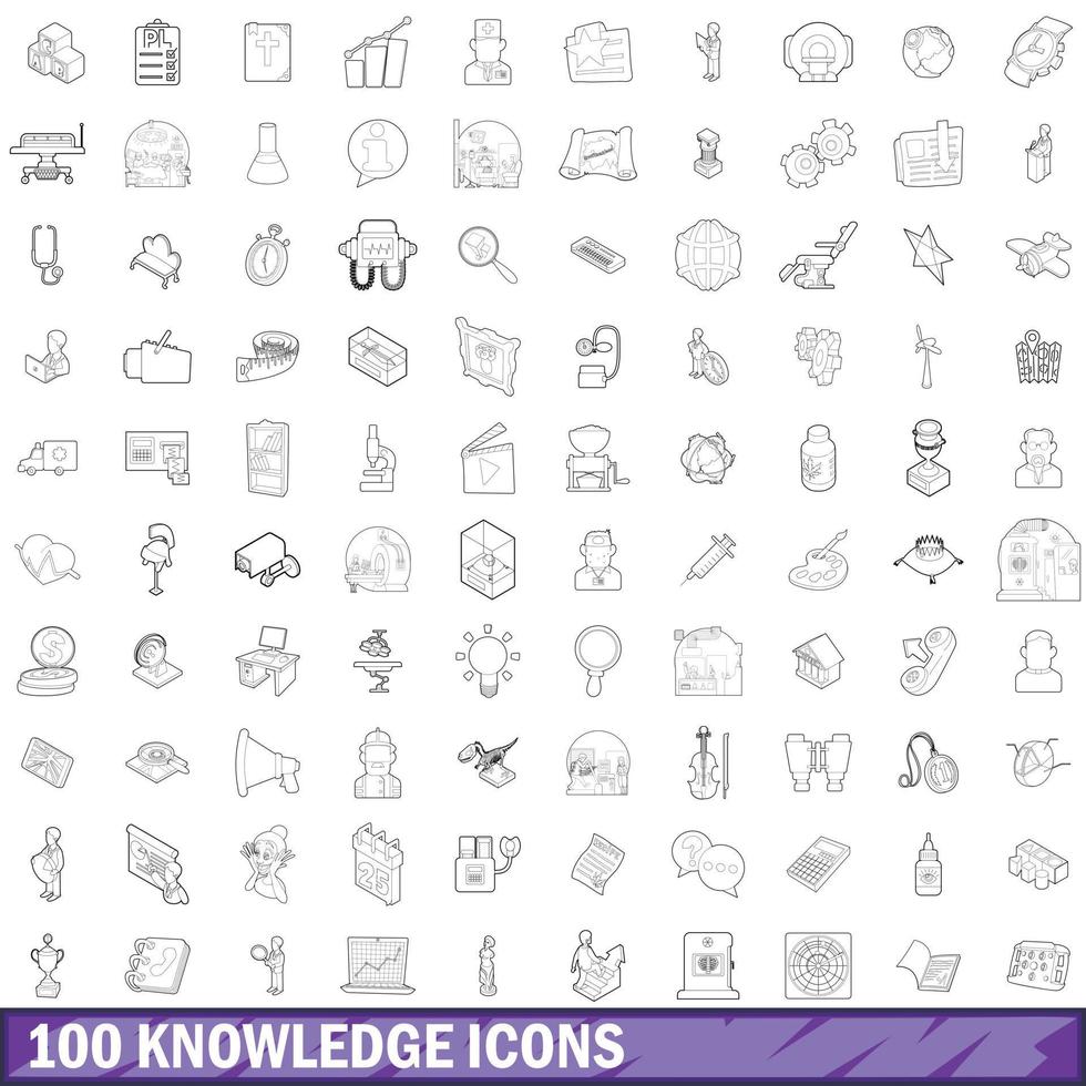 100 kennis iconen set, Kaderstijl vector