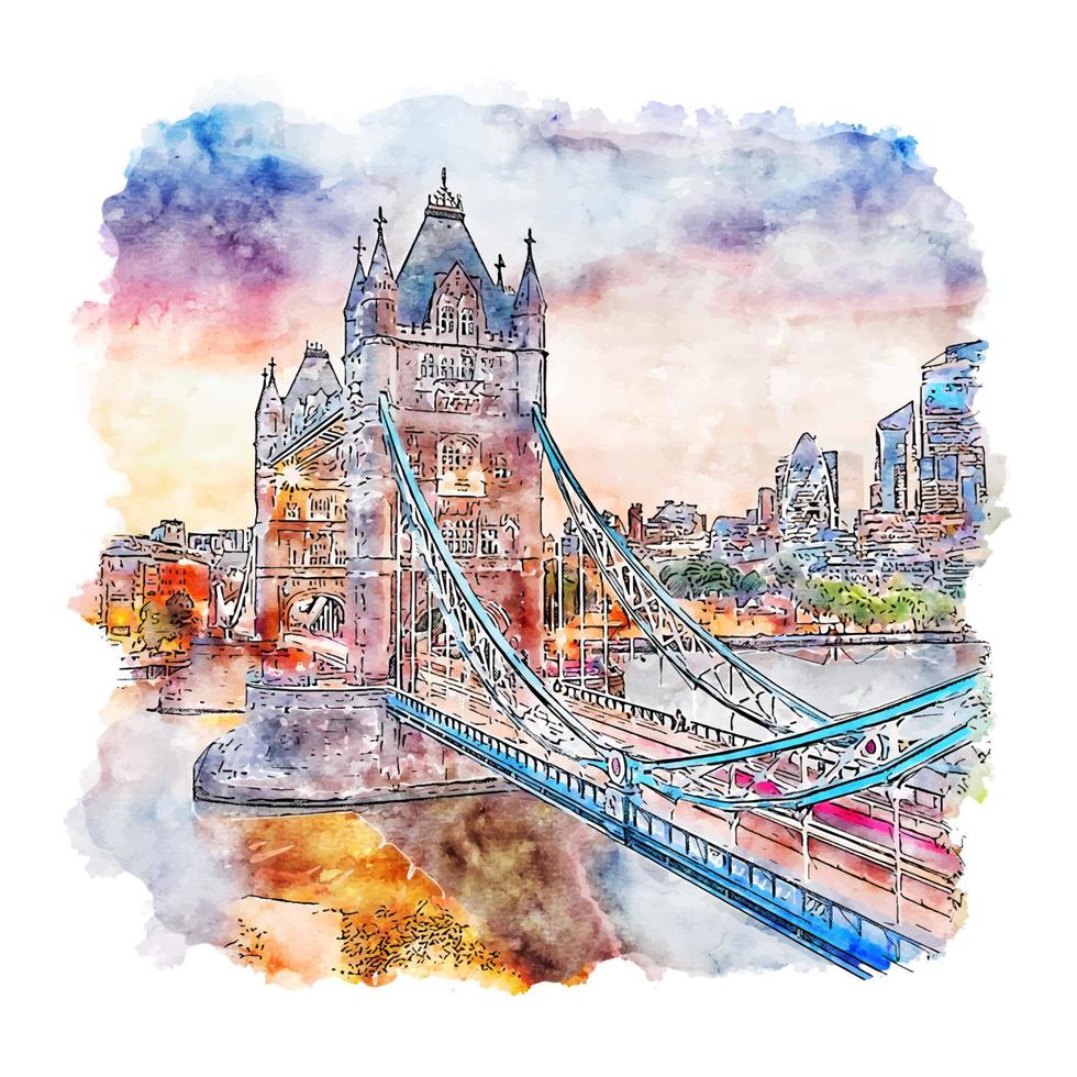 london bridge verenigd koninkrijk aquarel schets hand getekende illustratie vector