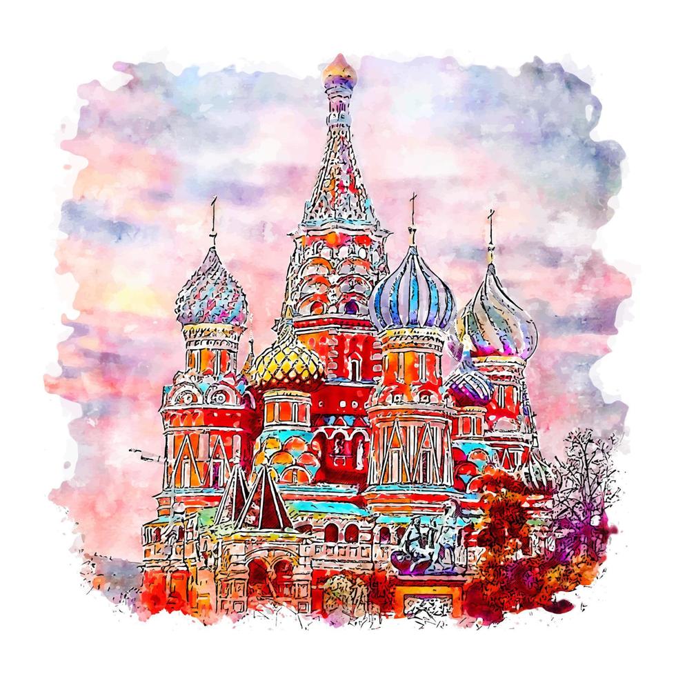 Moskou rood vierkant rusland aquarel schets hand getekende illustratie vector