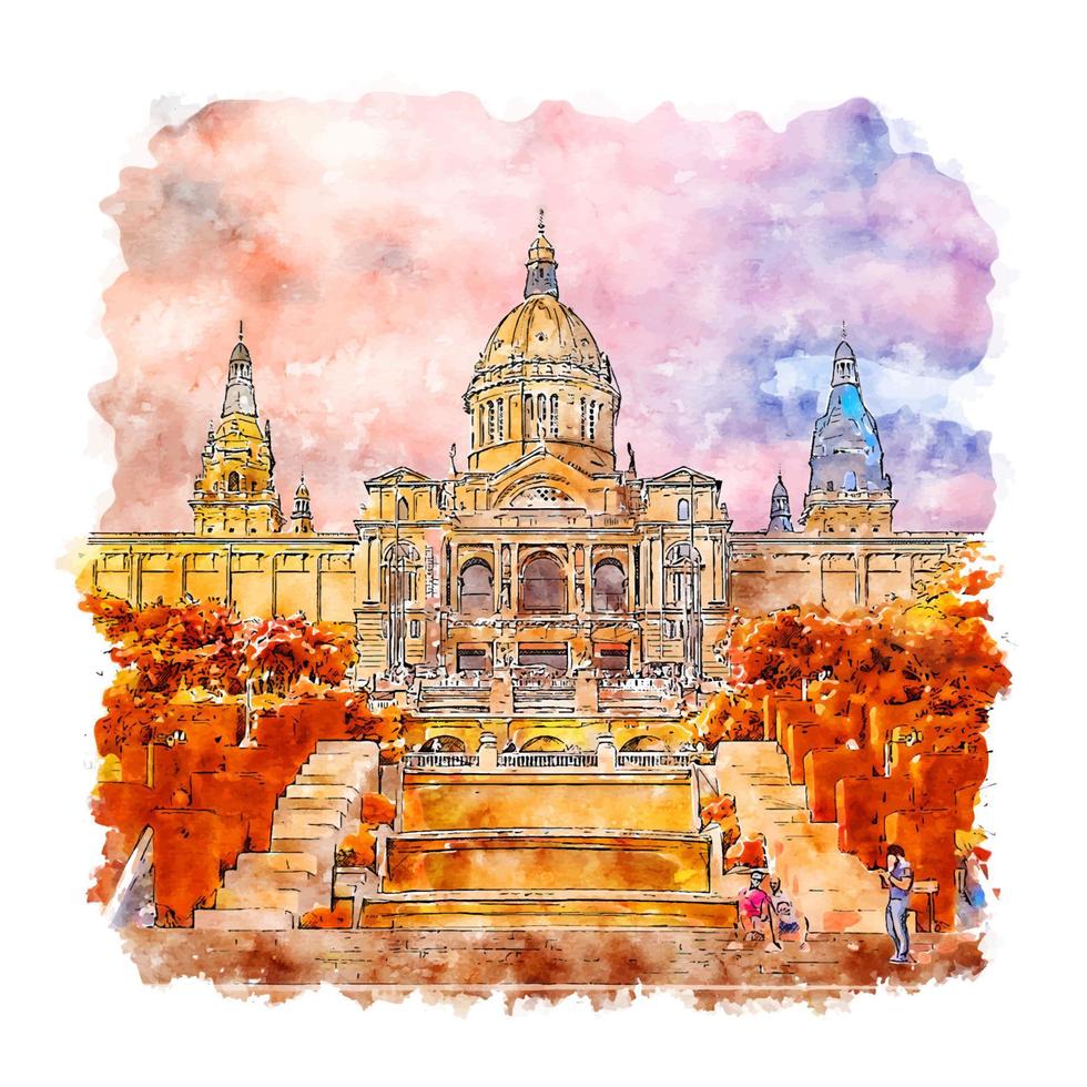 museum national d'art de catalunya spanje aquarel schets hand getekende illustratie vector