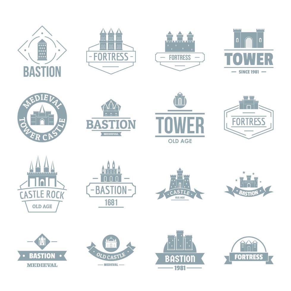 torens kastelen logo iconen set, eenvoudige stijl vector