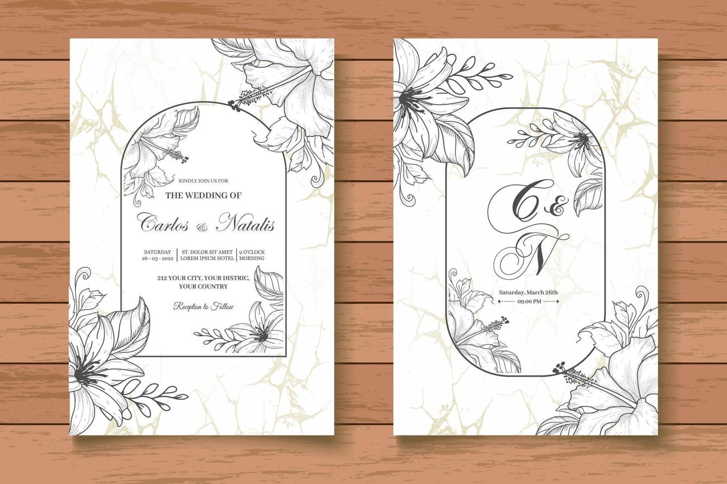 elegante vintage bloemen bruiloft uitnodigingskaarten set vector