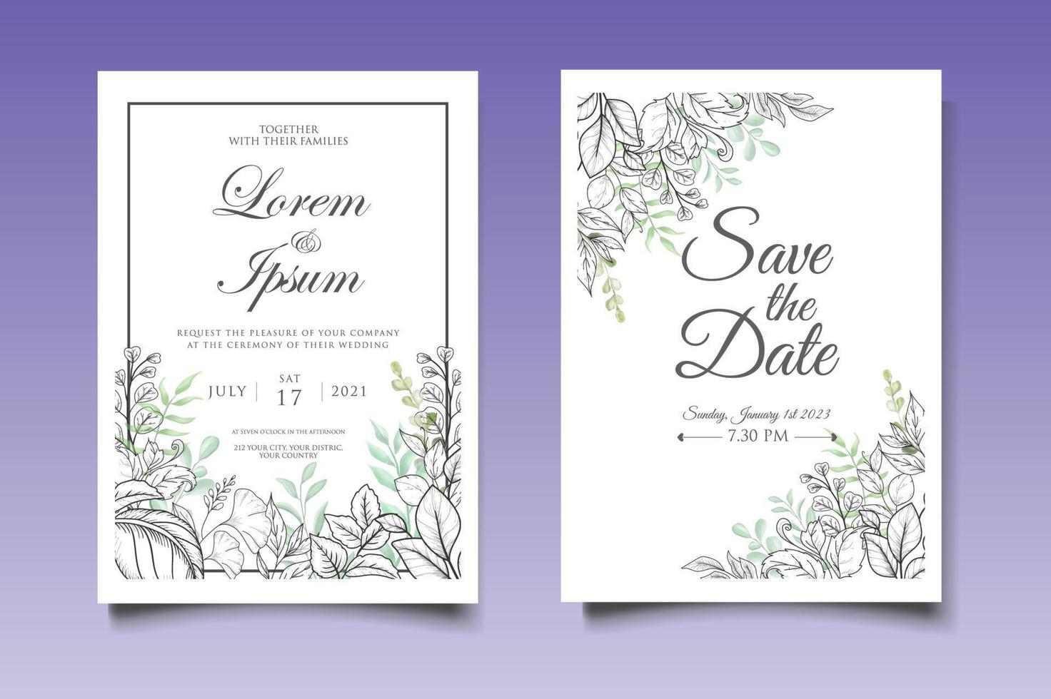 elegante vintage bloemen bruiloft uitnodigingskaarten set vector