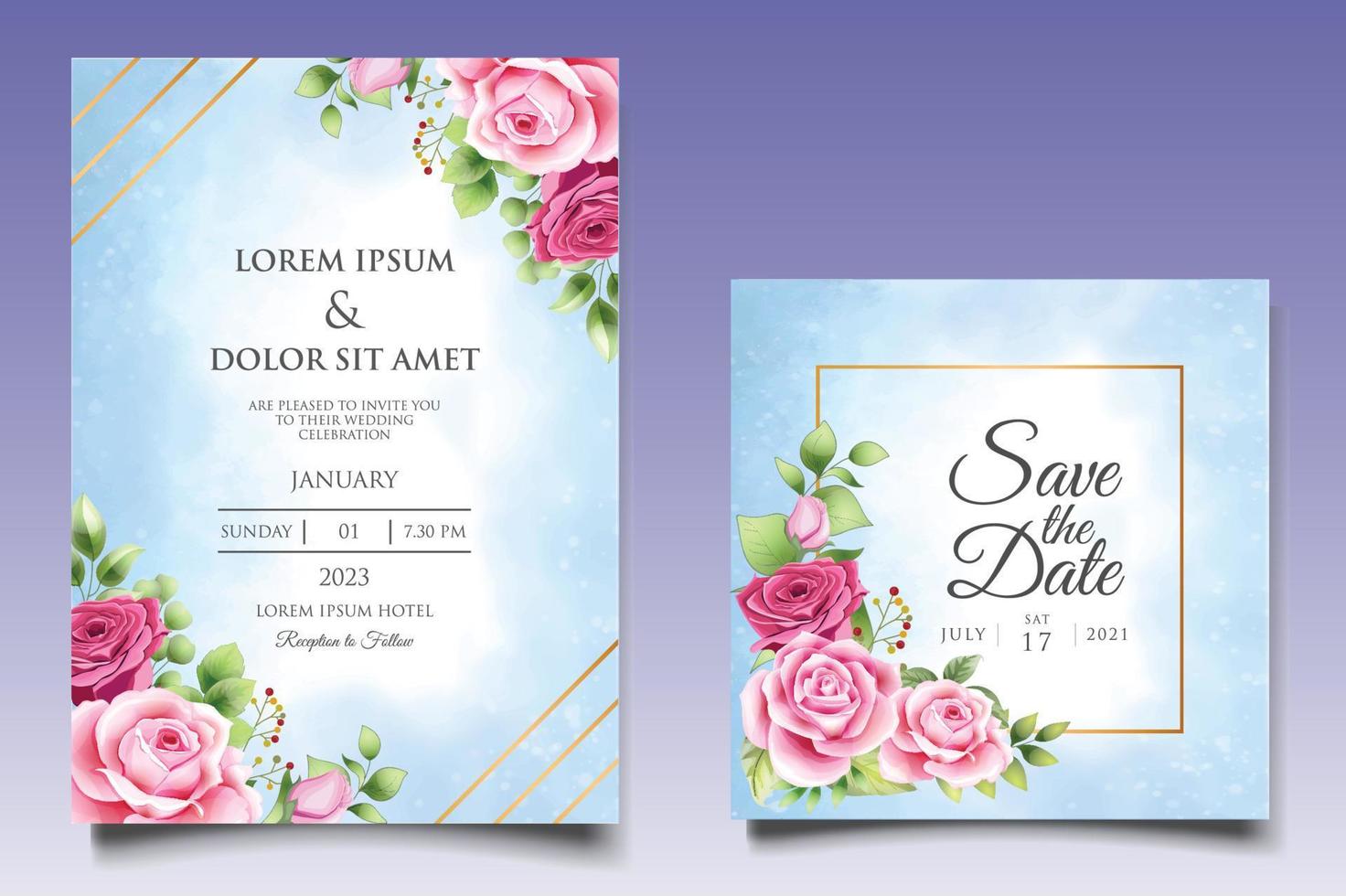 mooie aquarel bloemen bruiloft uitnodigingskaarten set vector