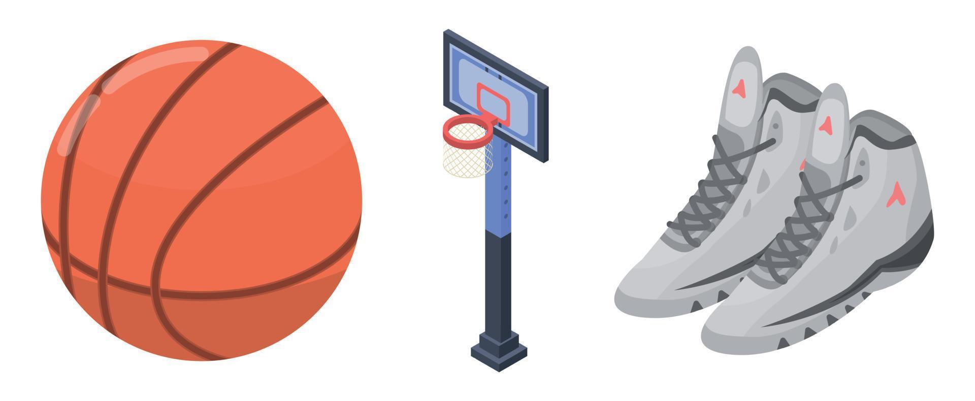 basketbal uitrusting iconen set, isometrische stijl vector