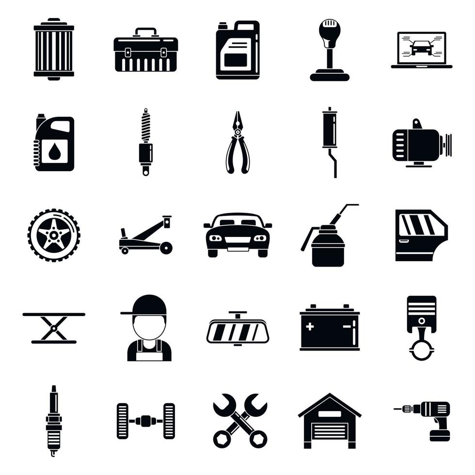 automonteur service iconen set, eenvoudige stijl vector