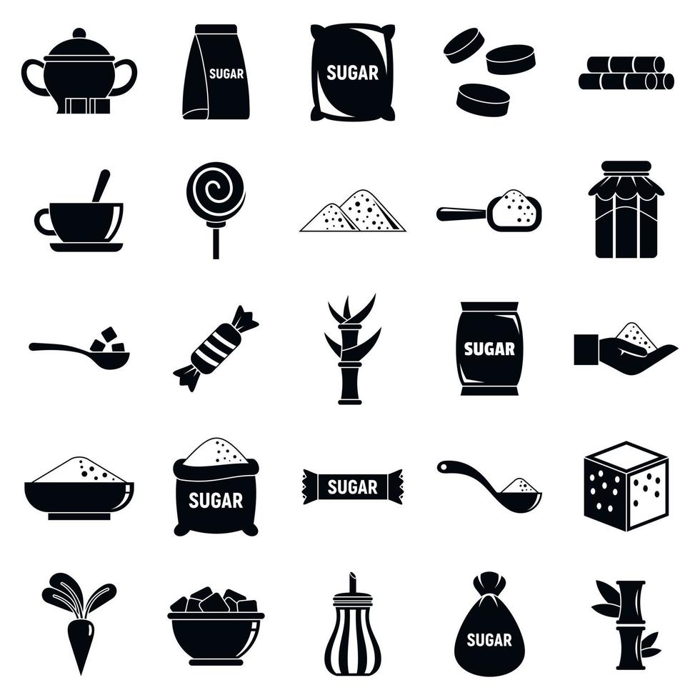 suiker iconen set, eenvoudige stijl vector