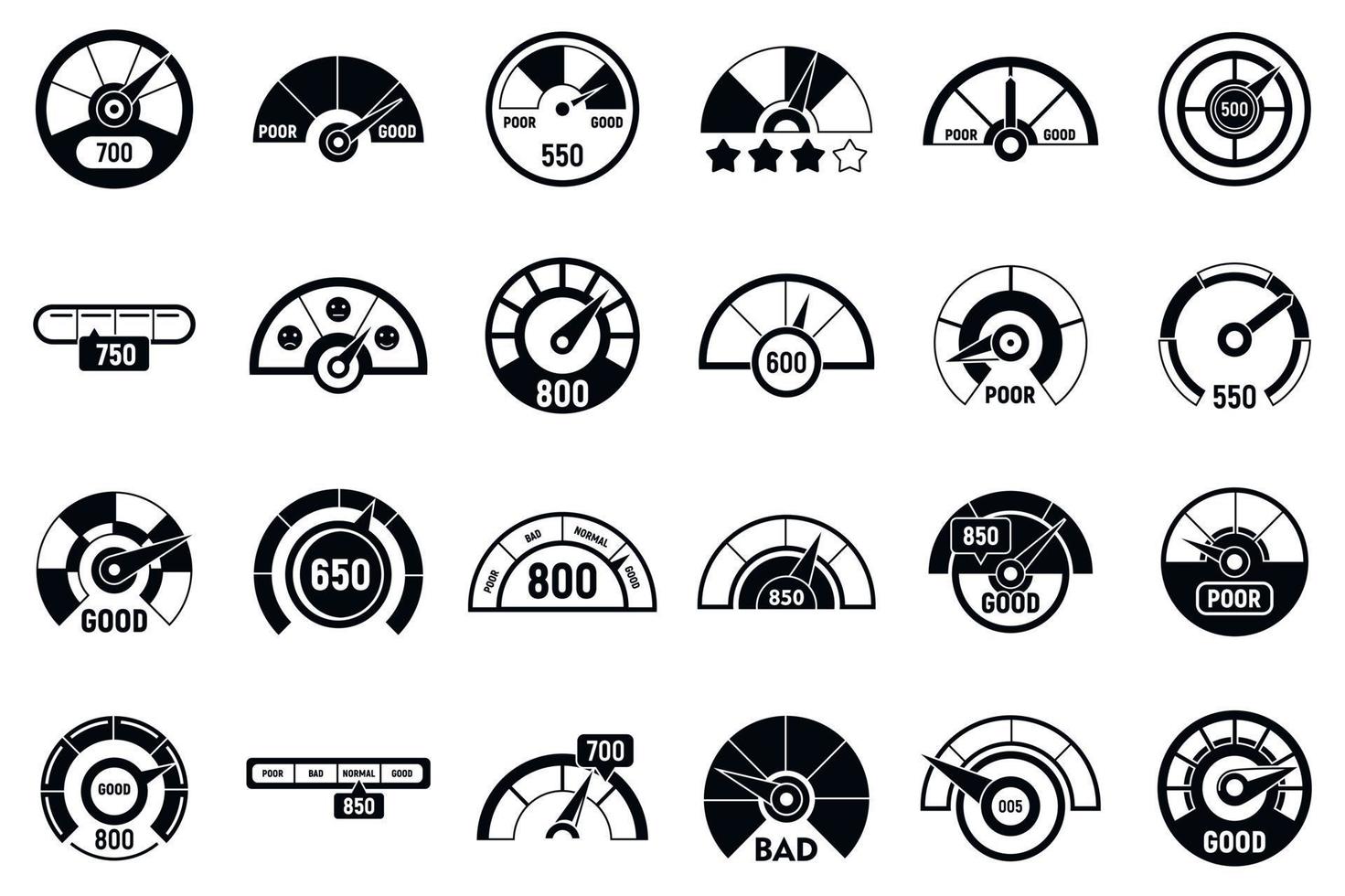 credit score meter iconen set, eenvoudige stijl vector