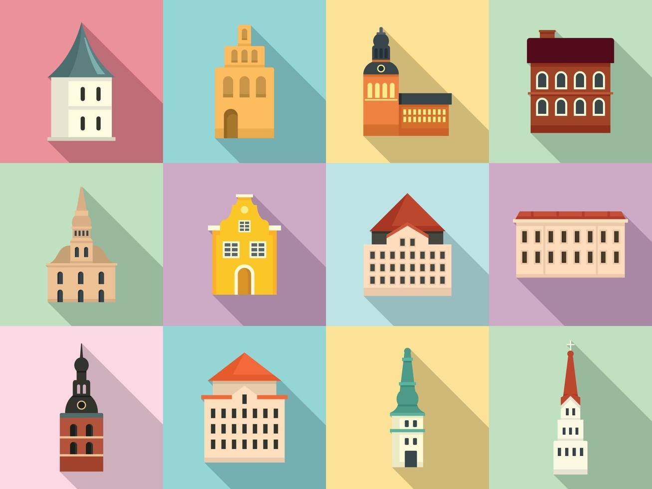 riga iconen set, vlakke stijl vector