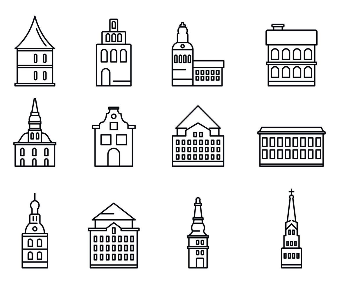 riga letland iconen set, Kaderstijl vector