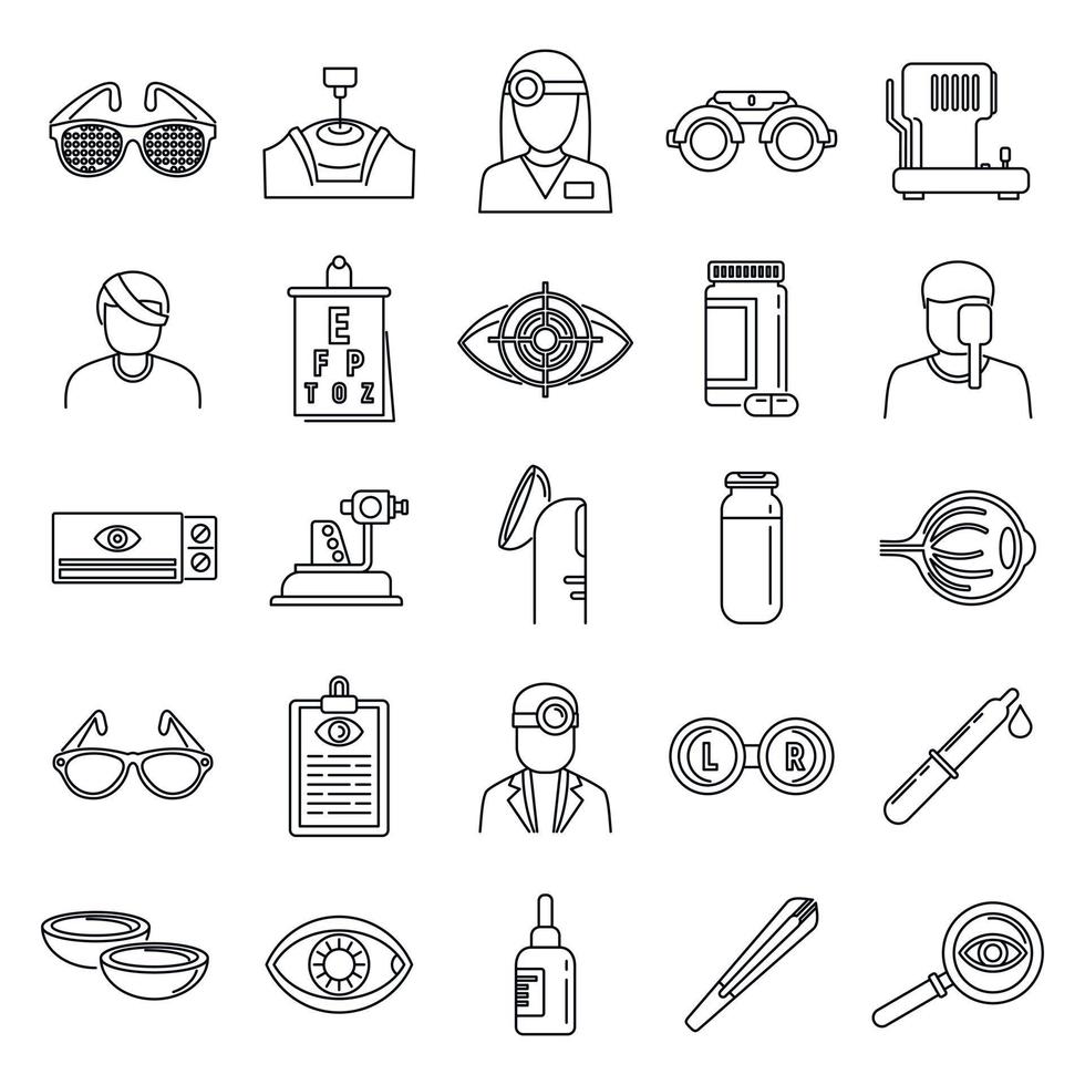 medische oogonderzoek iconen set, Kaderstijl vector