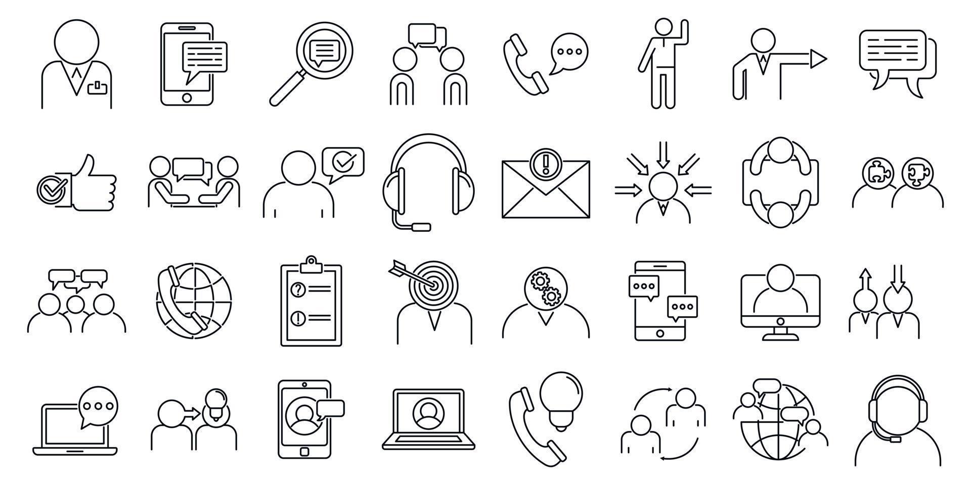 advies communicatie iconen set, Kaderstijl vector