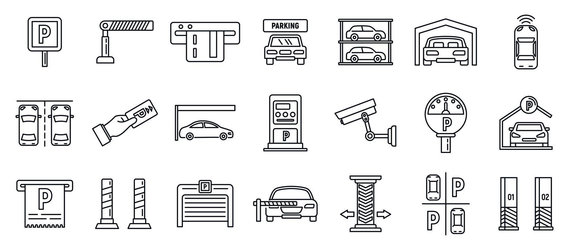 ondergrondse parkeergarage iconen set, Kaderstijl vector