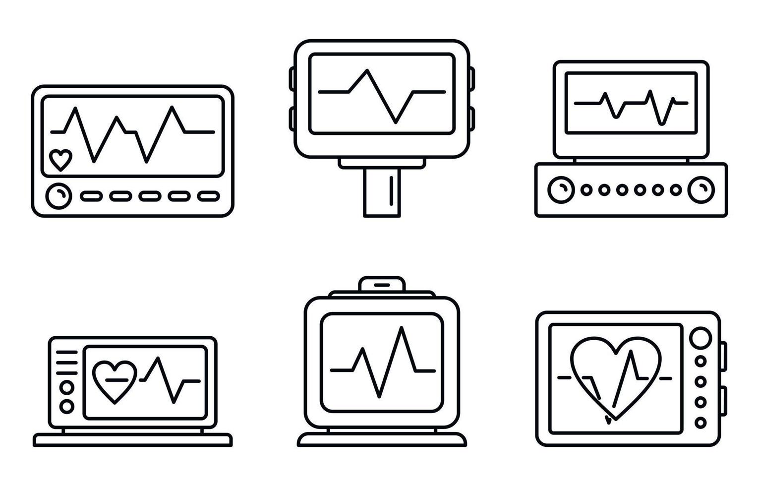 medische elektrocardiogram iconen set, Kaderstijl vector