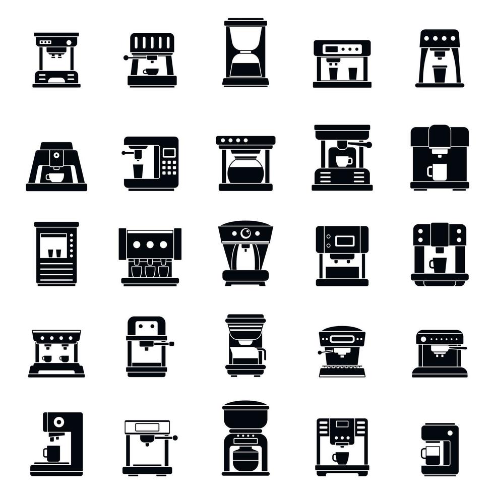 Amerikaanse koffiemachine iconen set, eenvoudige stijl vector