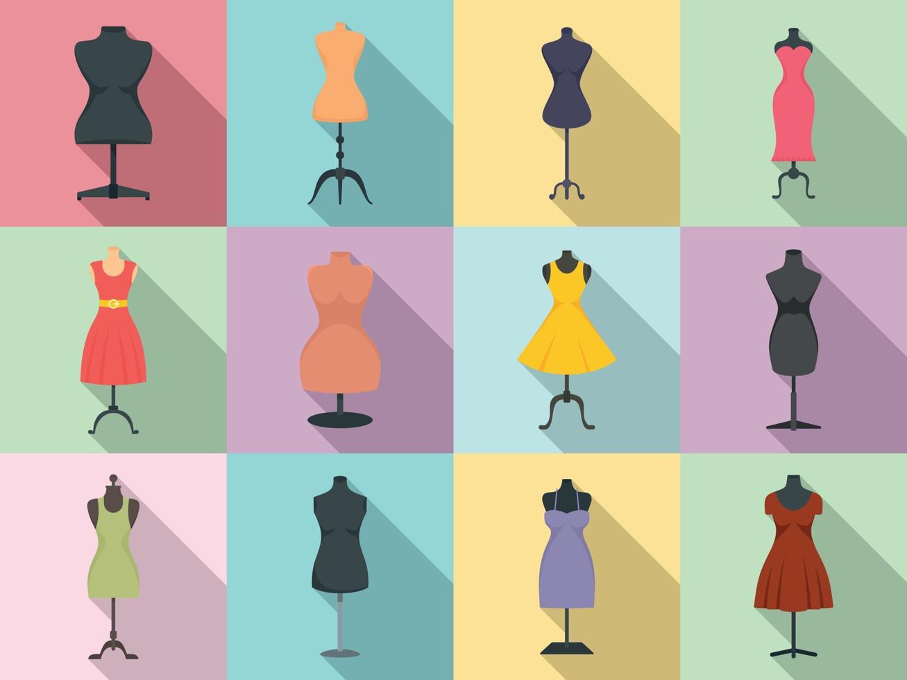 mannequin iconen set, vlakke stijl vector