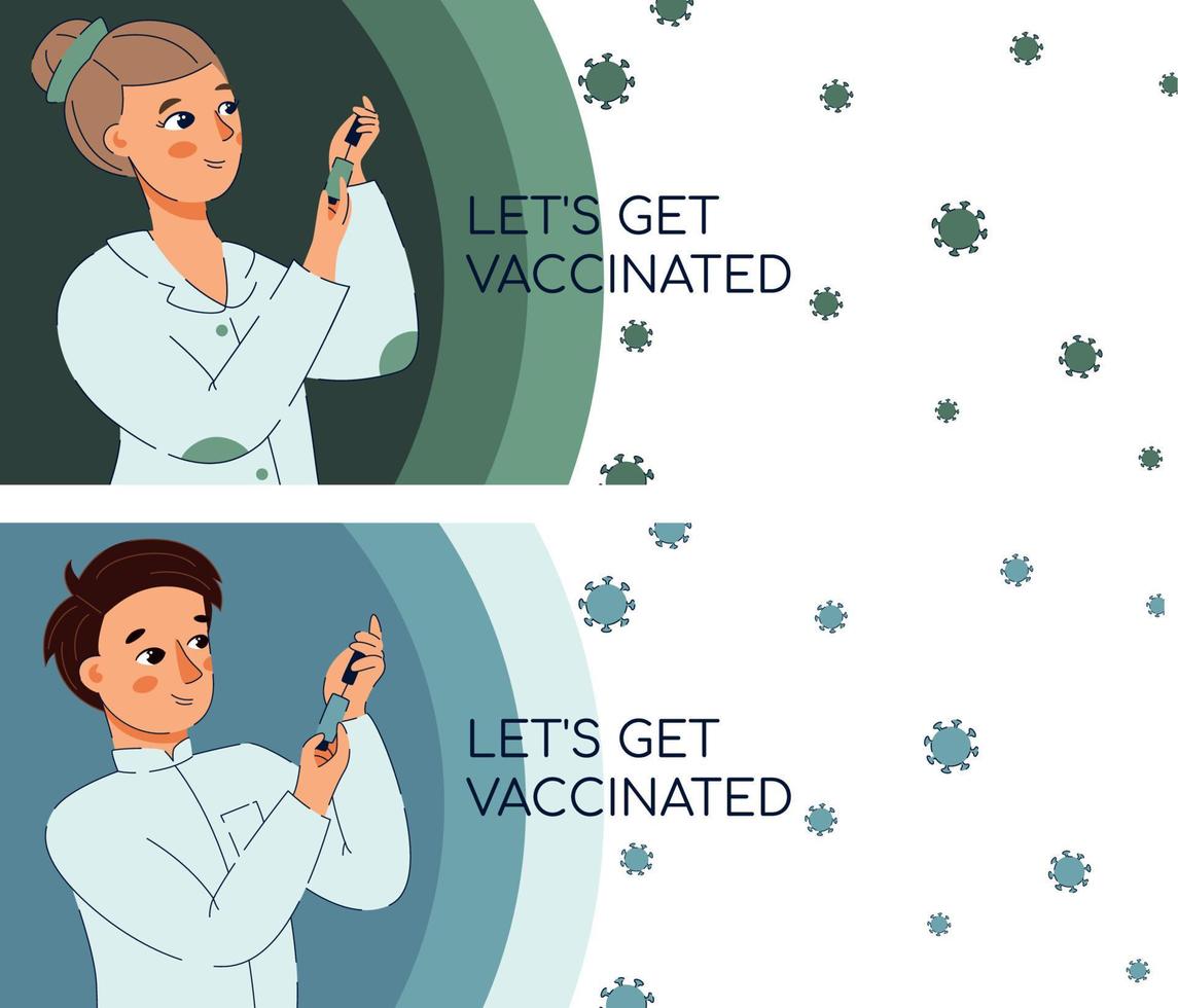 krijg gevaccineerde banner covid19 vaccins vector bannerontwerp.