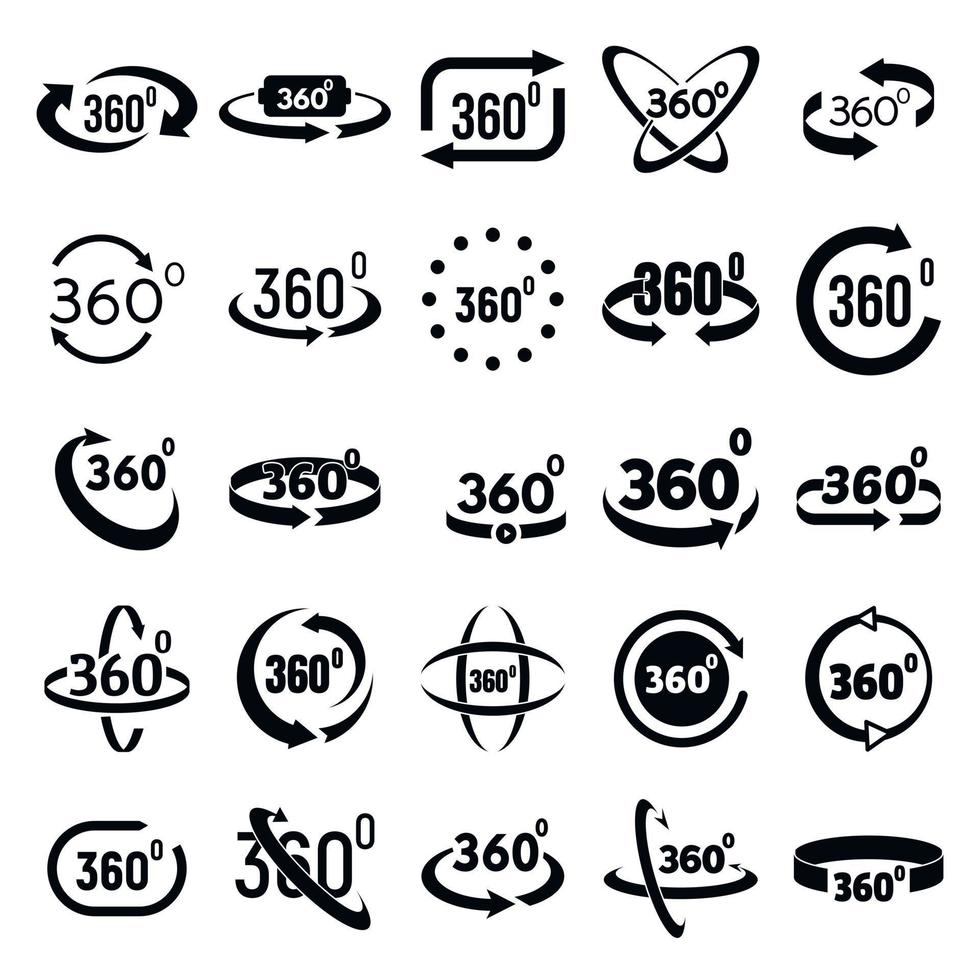 360 graden iconen set, eenvoudige stijl vector