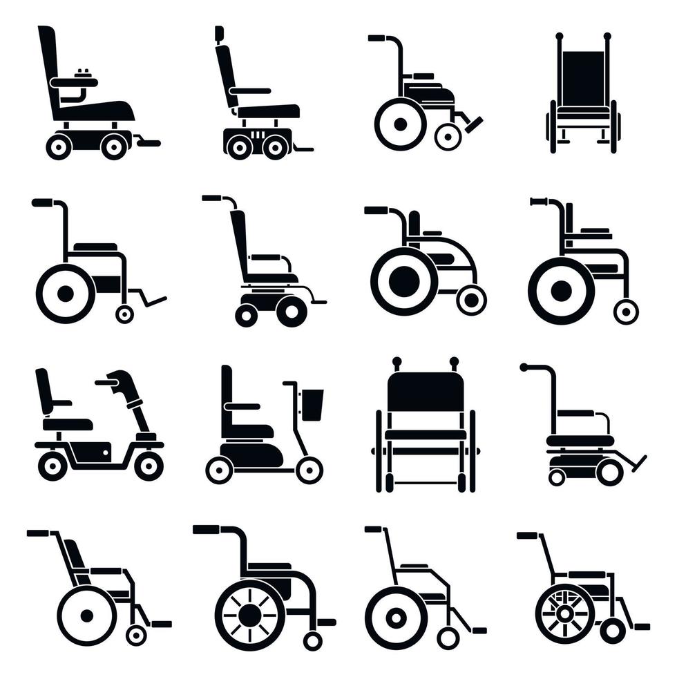 mobiliteit rolstoel iconen set, eenvoudige stijl vector