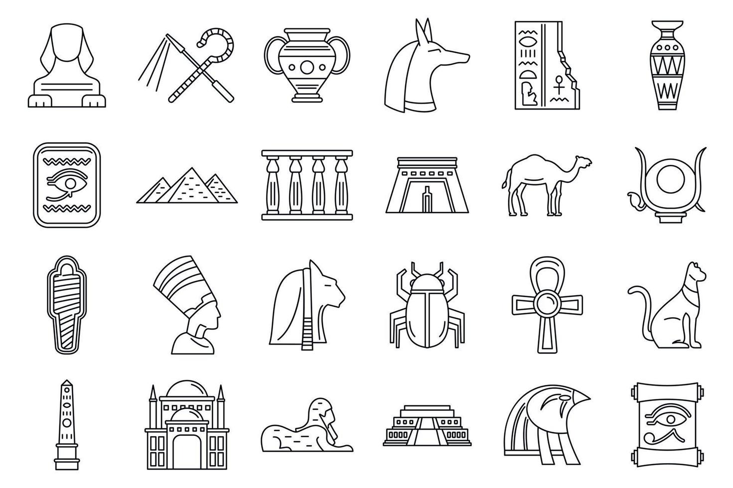 Egypte reizen iconen set, Kaderstijl vector