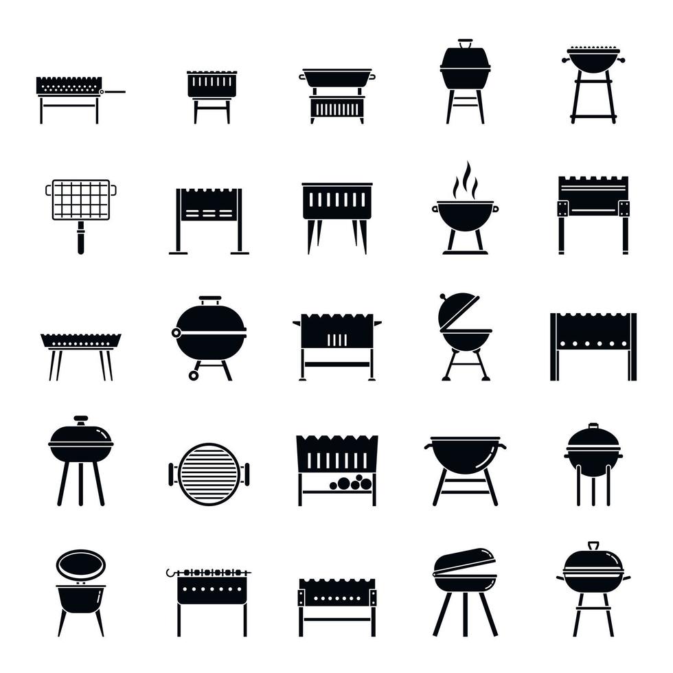 grill vuurpot iconen set, eenvoudige stijl vector