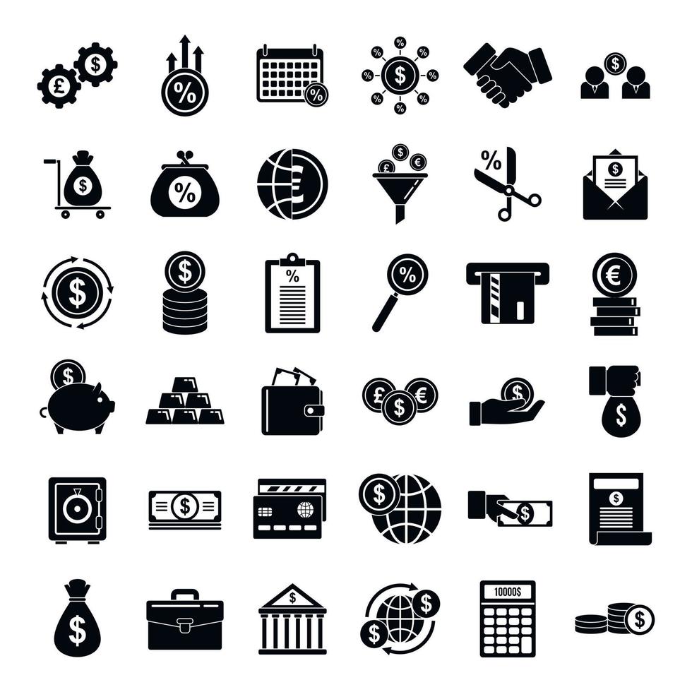 kredietunie iconen set, eenvoudige stijl vector